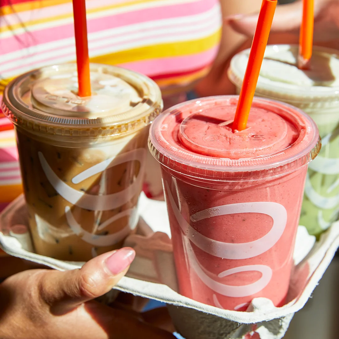 Close-up of a fresh Jamba fruit smoothie