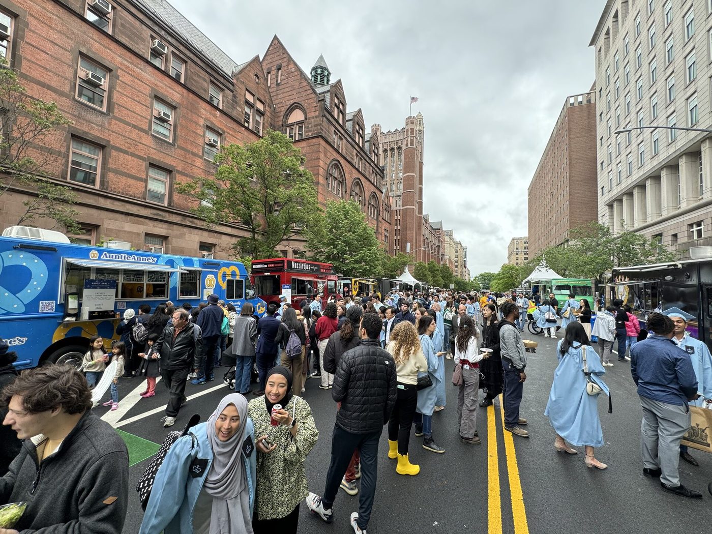 Columbia University graduation crowd around the Snack City NYC trucks