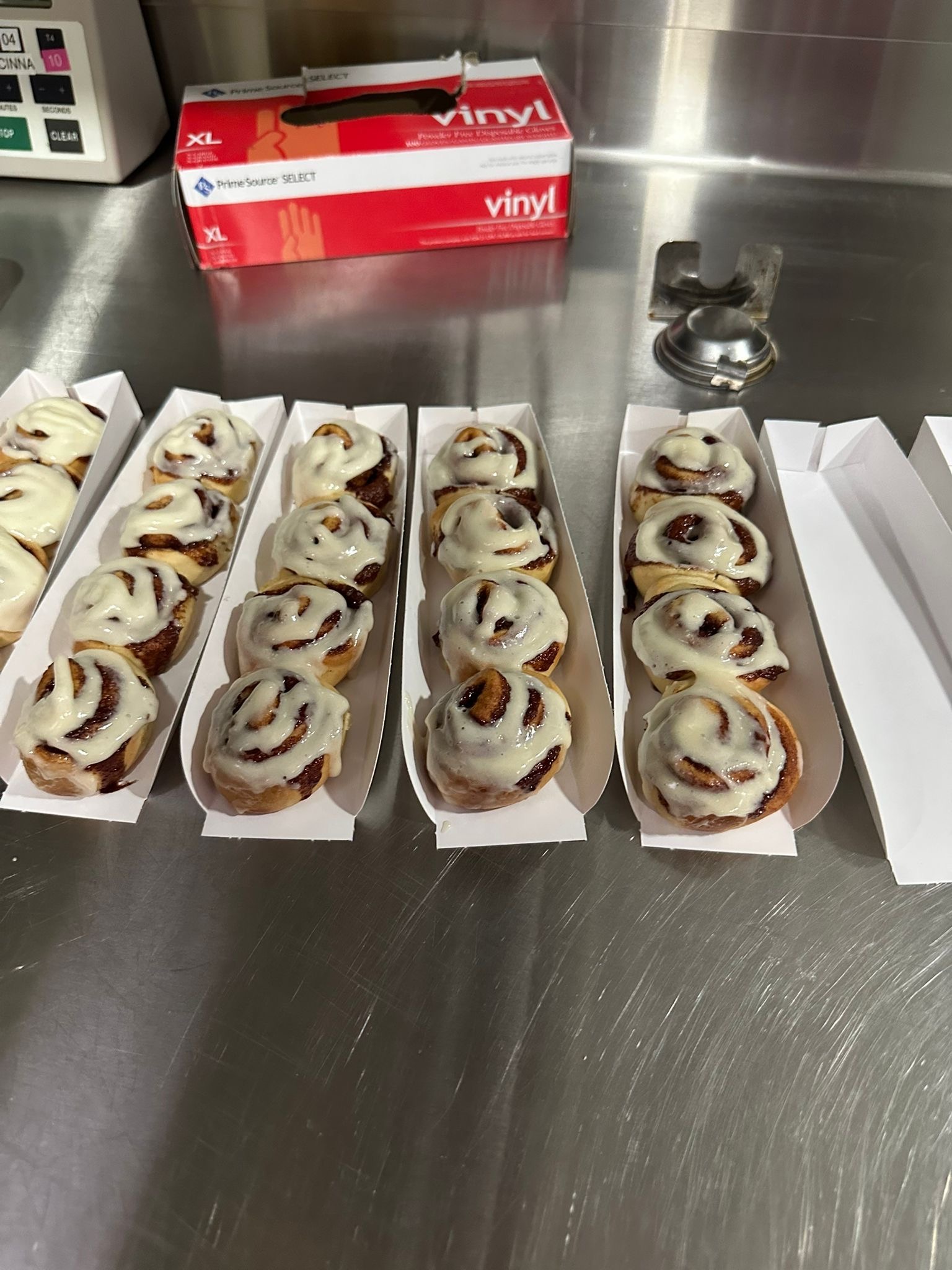 Close-up of a warm Cinnabon cinnamon roll