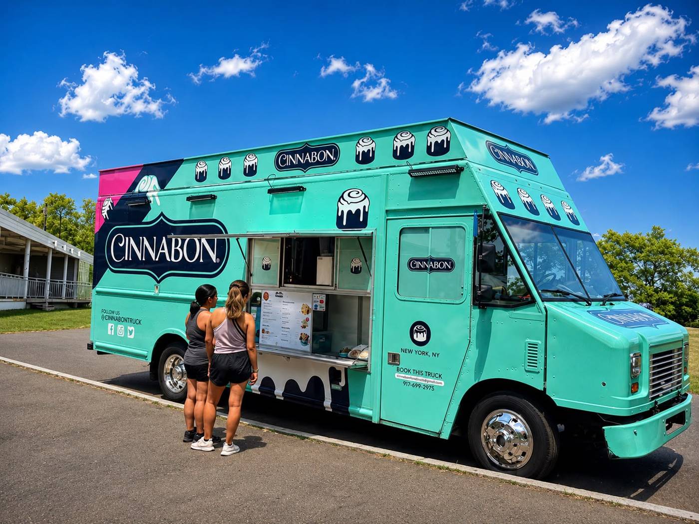 Guests ordering at the Cinnabon food truck in a NYC park